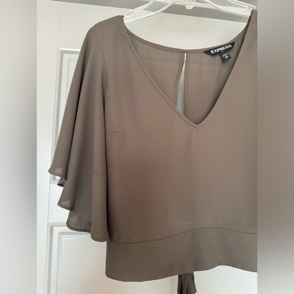Olive green flutter top